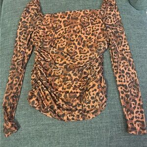 VENUS Brown Leopard Print Ruched Blouse